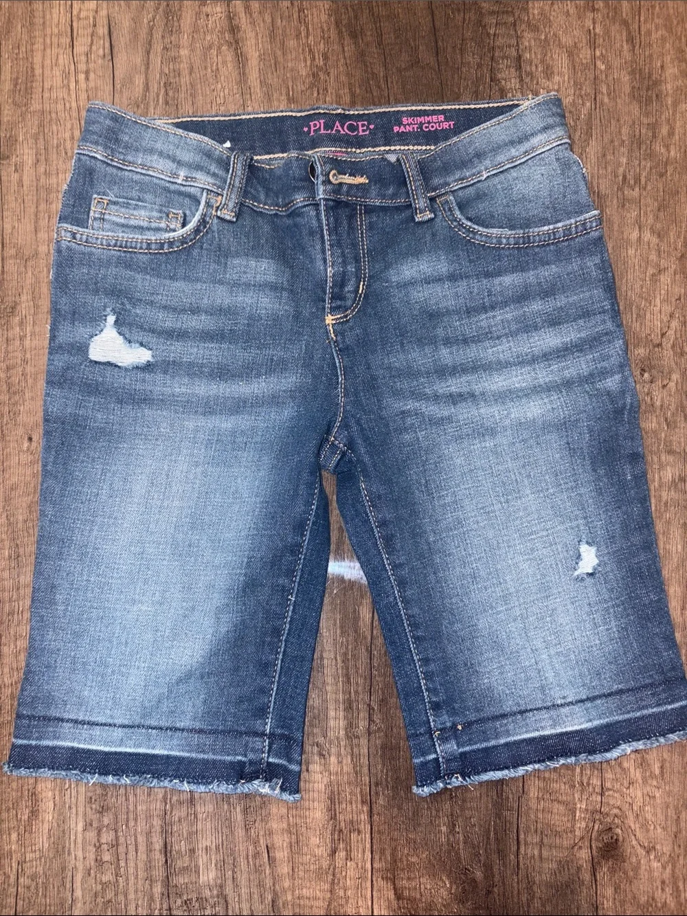 The Children's Place Girls' Dark Blue Distressed Denim Bermuda Shorts